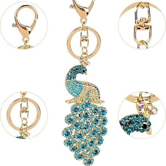 Peacock Crystal Rhinestone Keychain Bag Charm - Picture 12 of 15